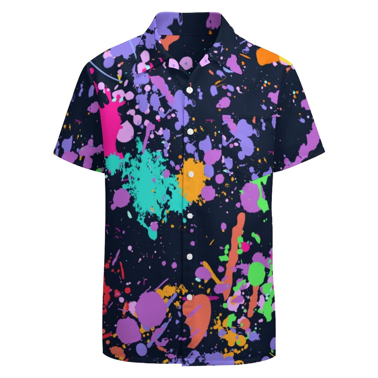 Larsd Men's 80S Splash Purple 80S Shirts For - 90S Button Up Vintage Retro Hawaiian Beach Neon Disco Funny Party Shirt, Purple, Medium