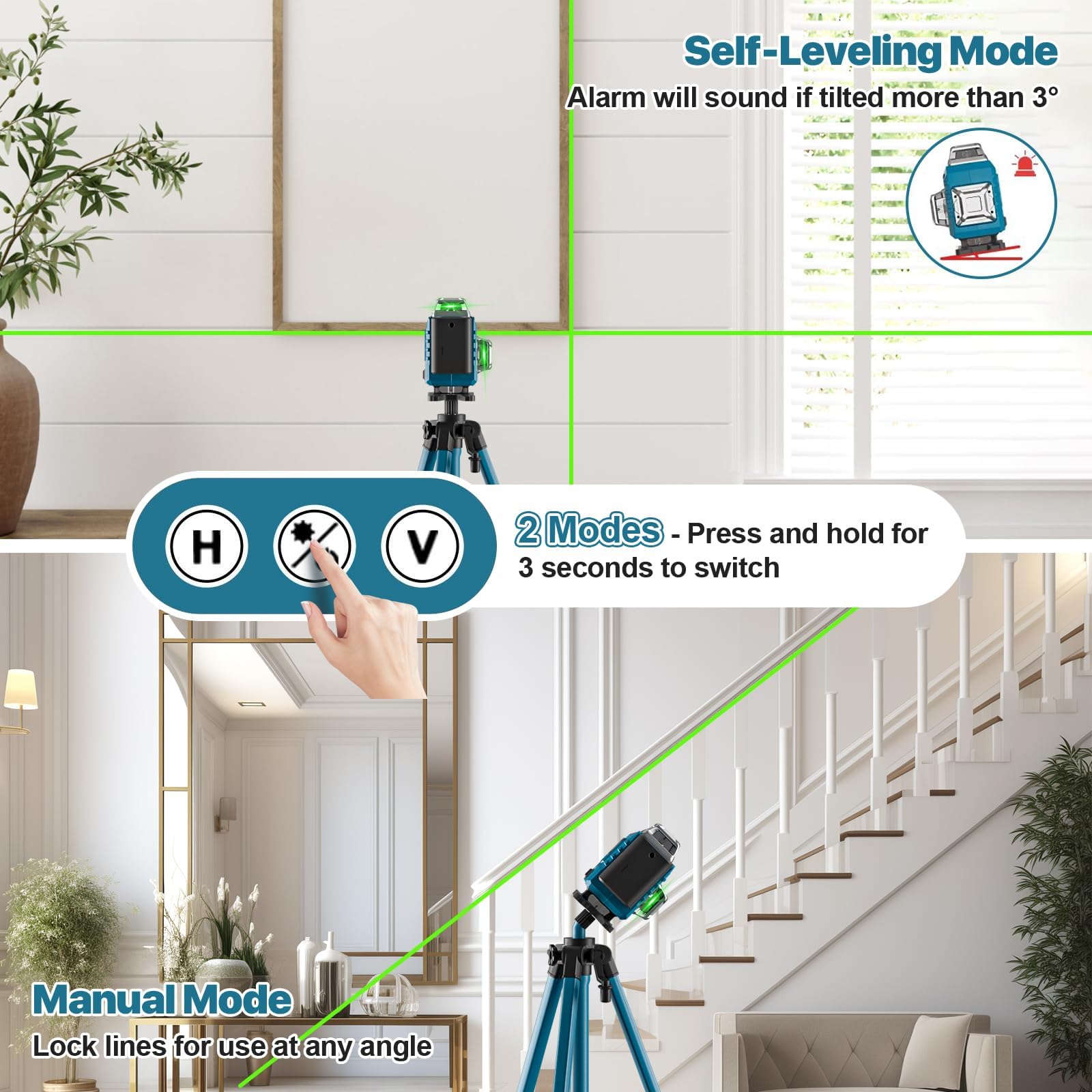 Livella Laser Autolivellante 360, 16 Linee Laser Verde con Treppiede, APP