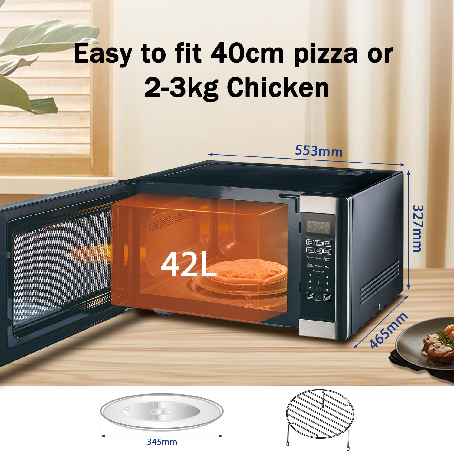 Smad Four à Micro-Ondes 42 Litres avec Multiples Modes de Cuisson Tout-en-Un, Inclus Grill, Combi et Décongélation, Micro-Ondes Combiné 1100W avec 11 Niveaux de Puissance, Grill 1400W, Design Moderne