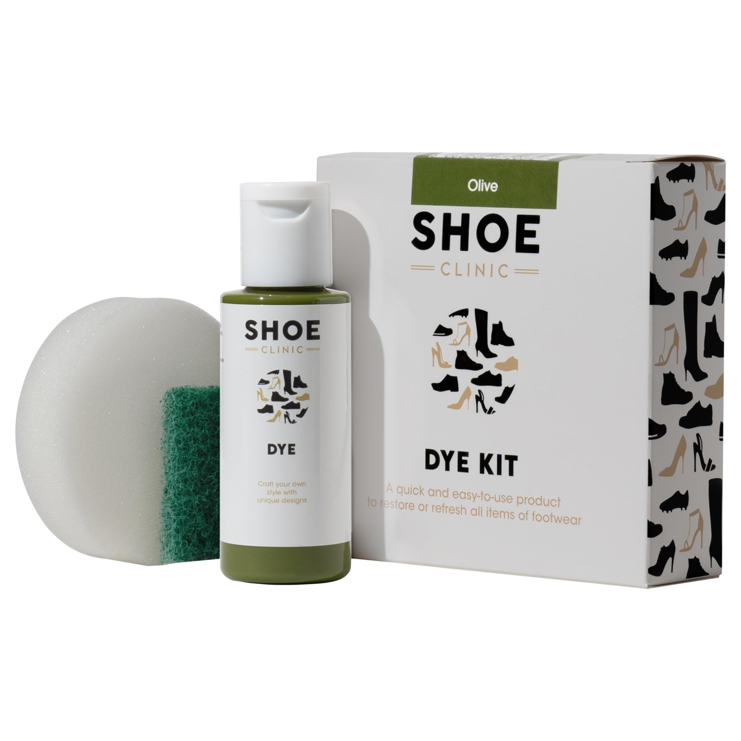 Shoe Clinic Shoe Colouring Kit | Complete Shoe Dye Kit for Leather, Fabric, Satin & Canvas Fabrics | Restore or Change The Colour of Footwear | Use on Trainers, Boots Sneakers & More | (Olive)