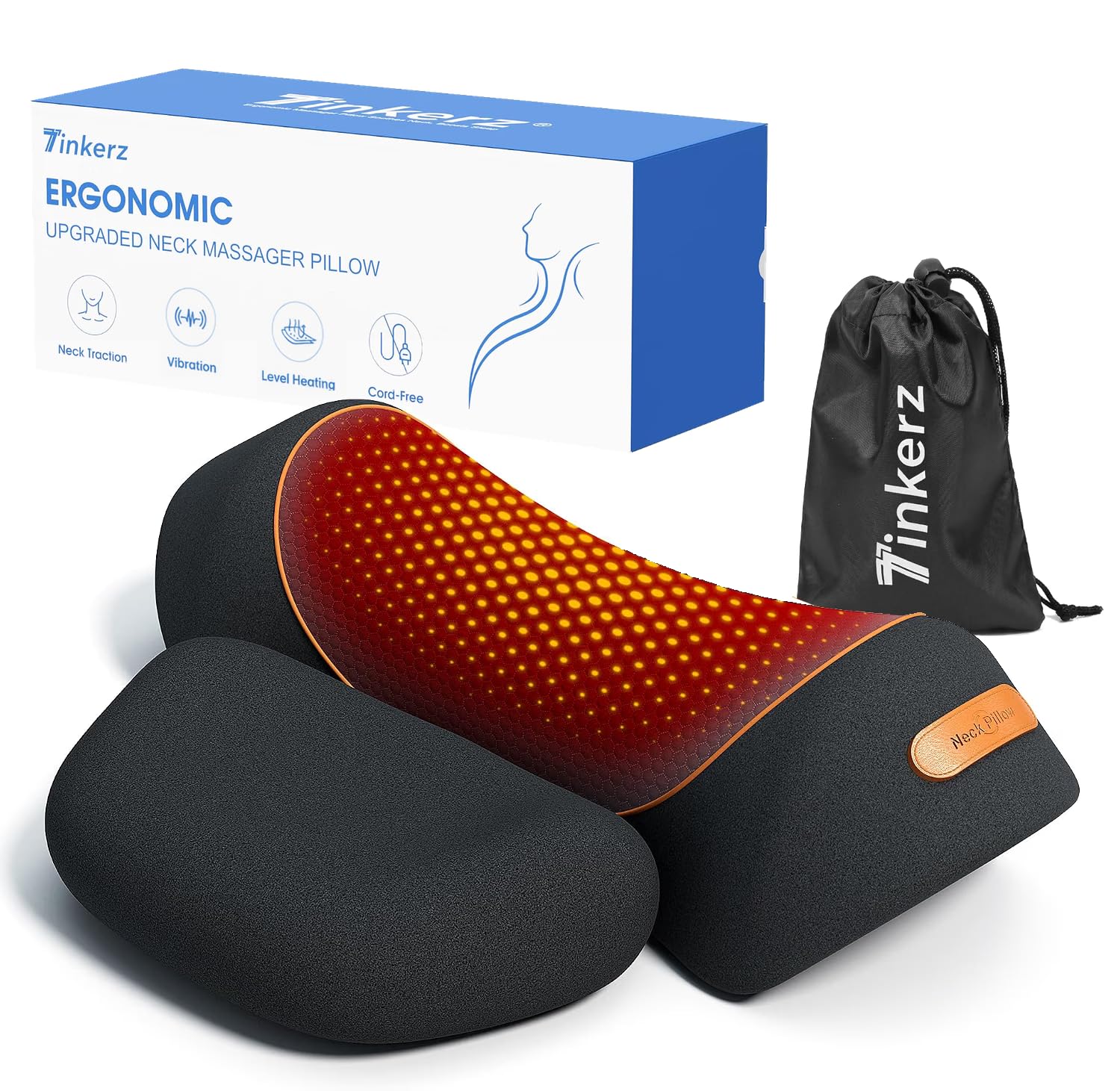 3 in-1 Cordless Neck Massager Pillow with Heat, Vibration & Traction