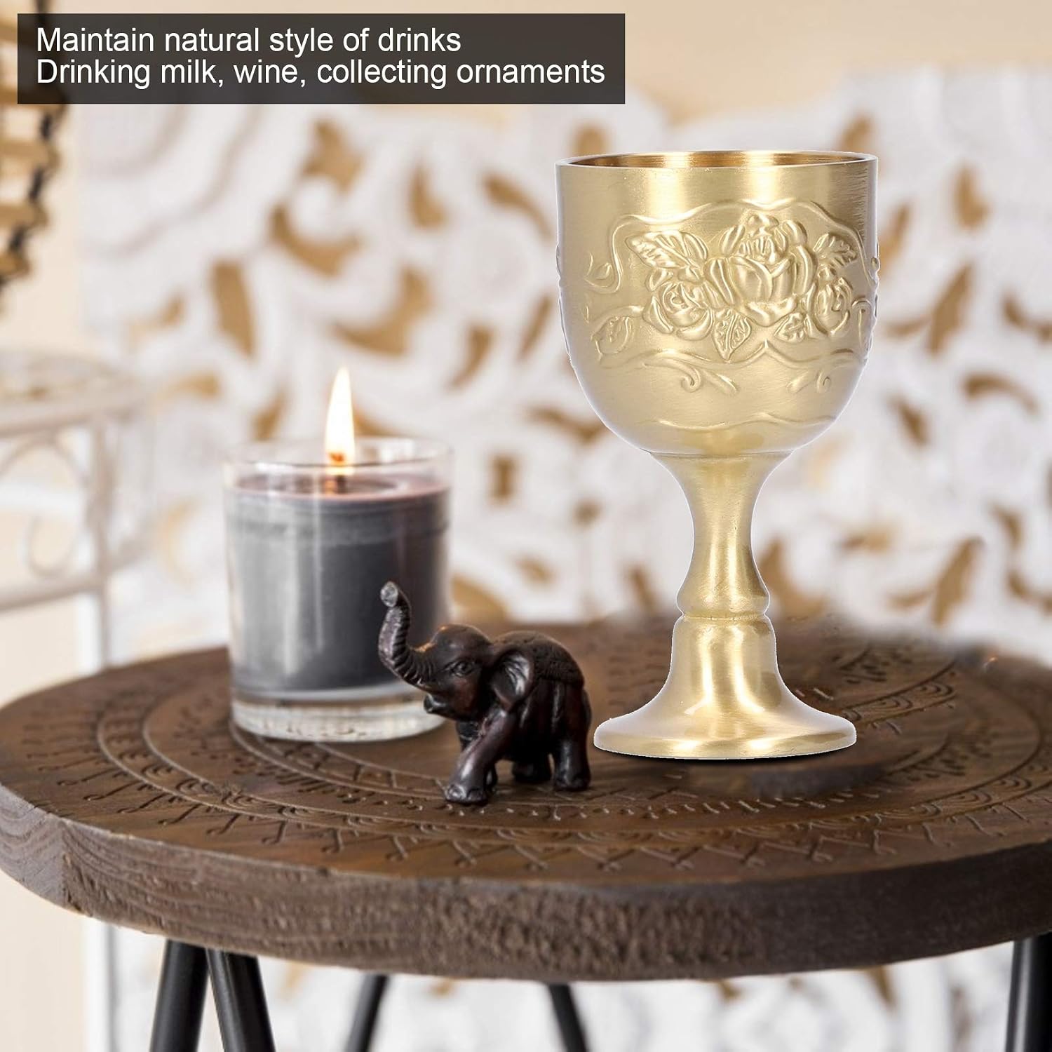 Vintage Chalice Goblet, 1.7oz Brass Royal Wine Cups Embossed Rose Gold Communion Cup, Mini Wine Goblet Drinking Glass for Liquor Ritual Wedding Anniversary Party Home Décor
