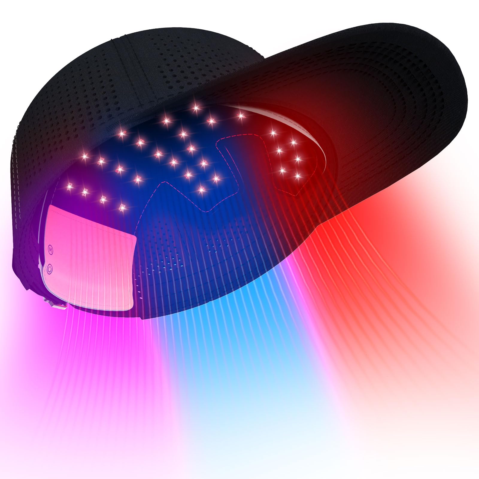 iKeener Capuchon de Croissance de Cheveux Rouge Clair, Respirant et Amovible 3 Lumières Bouchon de Repousse des Cheveux pour la Perte de Cheveux Hommes et Femmes avec 460nm 650nm 850nm, 4 Modes