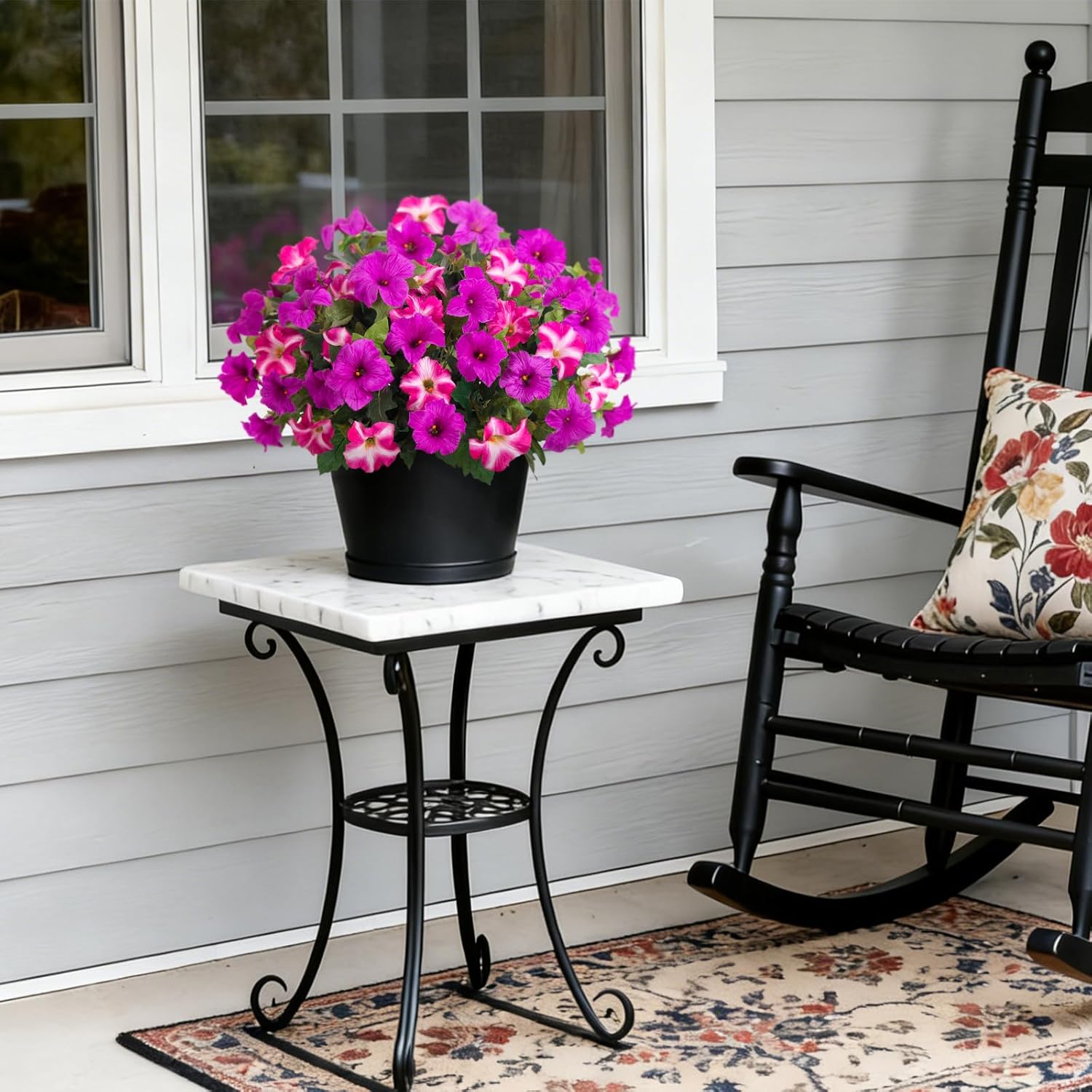 6 Pcs Artificial Petunia Flowers for Outdoor, Fake Spring Petunias Faux Silk Flowers for Outdoors UV Resistant Plants for Planters Garden Porch Patio Window Box Indoor Table Decor(Fuchsia Purple)