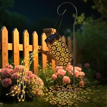 LED Solar Watering Can Lights for Outdoor Use Waterproof Fairy Lights with Waterfall Effect Warm White Vintage Metal Garden Pendant Lights Suitable for Patios Lawns Paths Gifts [Energy Class F]