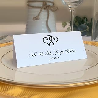 Linked Hearts Printable Place Cards, Black (Choose Color), Set of 60 (10 Sheets), Laser & Inkjet Printers - Wedding, Party, Dinner, and Special Events - Made in the USA