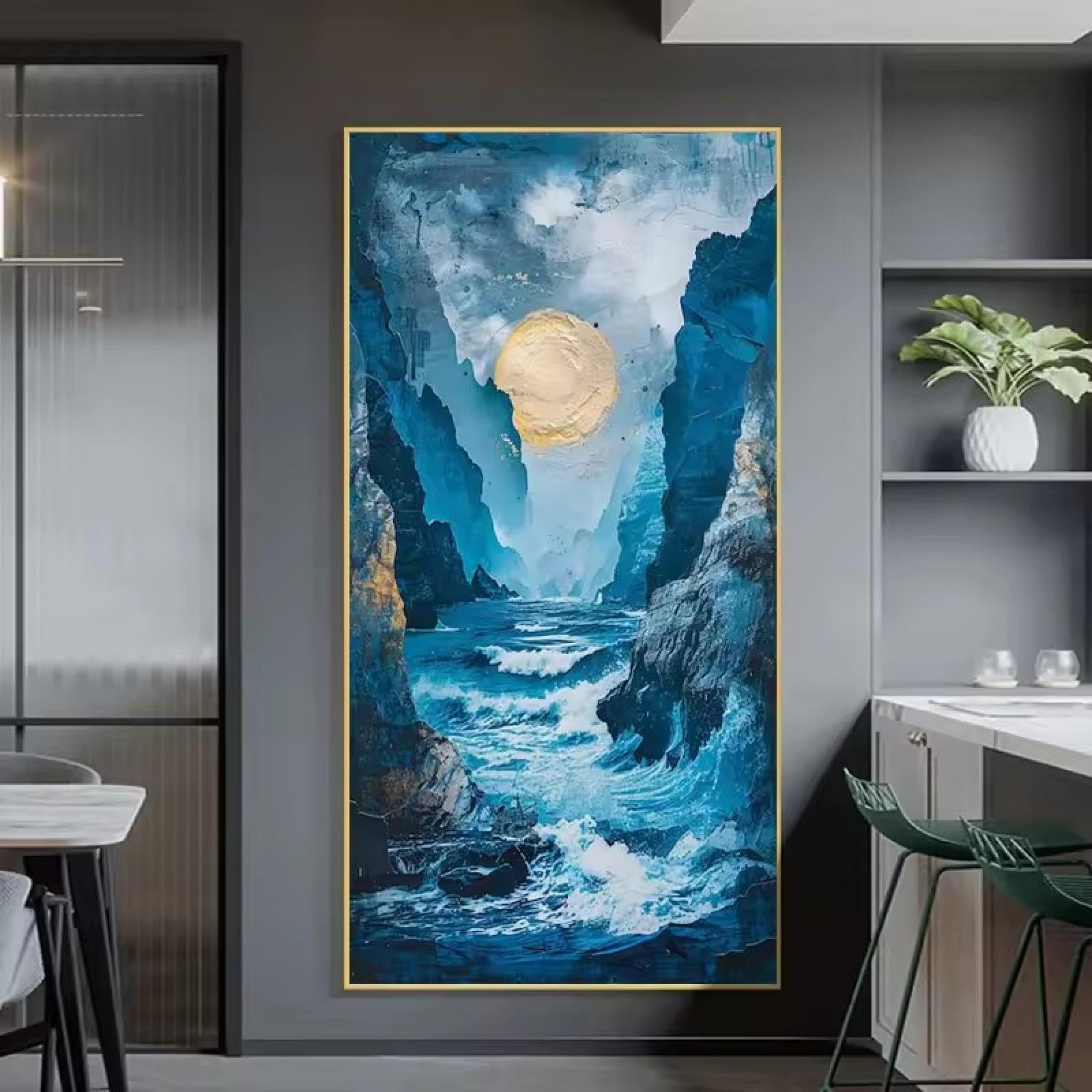 Impression sur toile moderne bleue et dorée 55 x 110 cm - 8