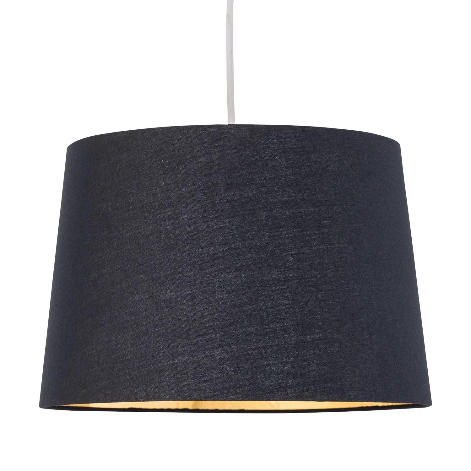 Firstchoicelighting Black & Gold Black Fabric With Gold Inner Easy Fit Light Shade/Lampshade For Ceiling Light Or Table Lamps, 28Cm Diameter