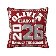 Custom Graduation Pillow Case,Personalized Graduations Gifts with Name School,Custom Class of 2026 Throw Pillow Cover 2026 Grad for High School College Graduation Party Gifts Red