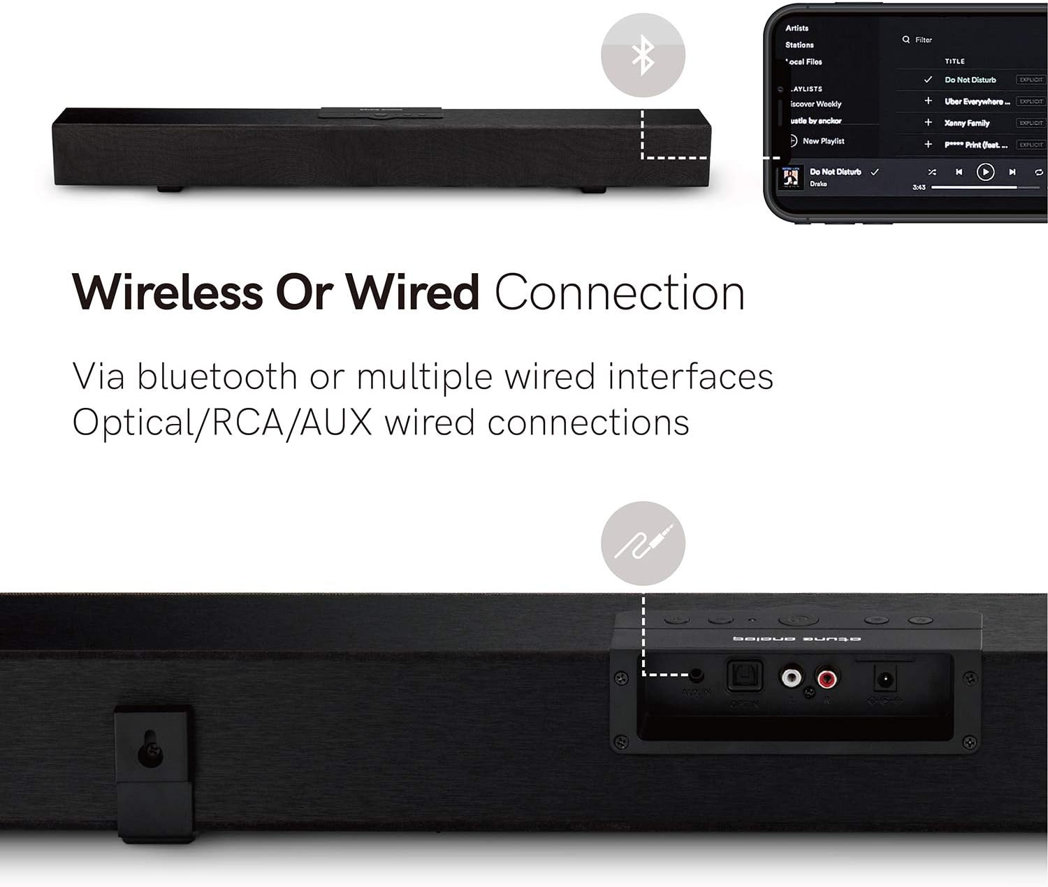 atune analog TV Wired Wireless Sound Bar, Bluetooth 5.0 Soundbar with Wireless Subwoofer, Compatible with 2.1 Channel Dolby Digital - 30In