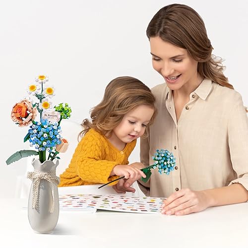 Miniatura 6 de Mini juegos de construcción de ramos de flores de ladrillos, flores artificiales, decoración única para el hogar, 680 piezas de colección botánica