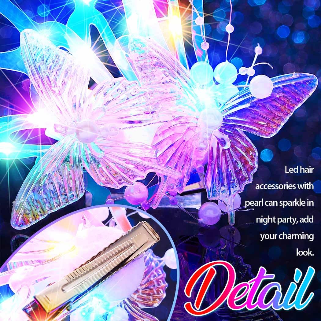 HEREAD Light Up Butterfly Hair Clips Mermaid Hair Accessoeries Pearl Hair Barrettes for Women - Image 4