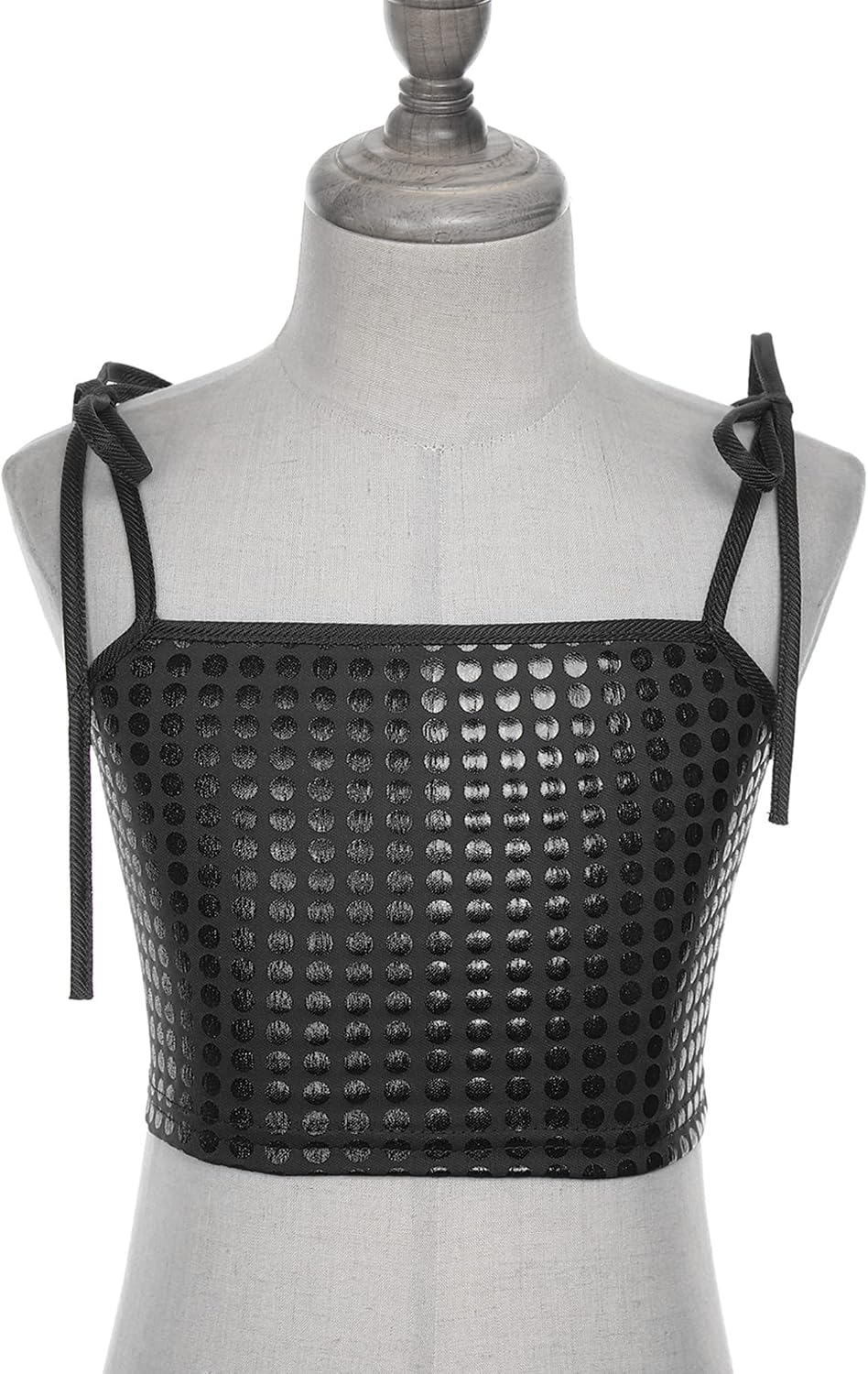 Freebily Kids Girls Sparkly Sequin Dance Crop Top Lace-up Shoulder Straps Active Tank Top Dance Performance Costume