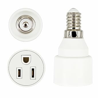 محول مخرج ثلاثي الأطراف من E14 إلى US من Value Pack - محول مقبس المصباح الكهربائي، مستقطب، مقاوم للحريق من مادة ABS، تصميم أبيض مضغوط، قطعتان في كل عبوة
