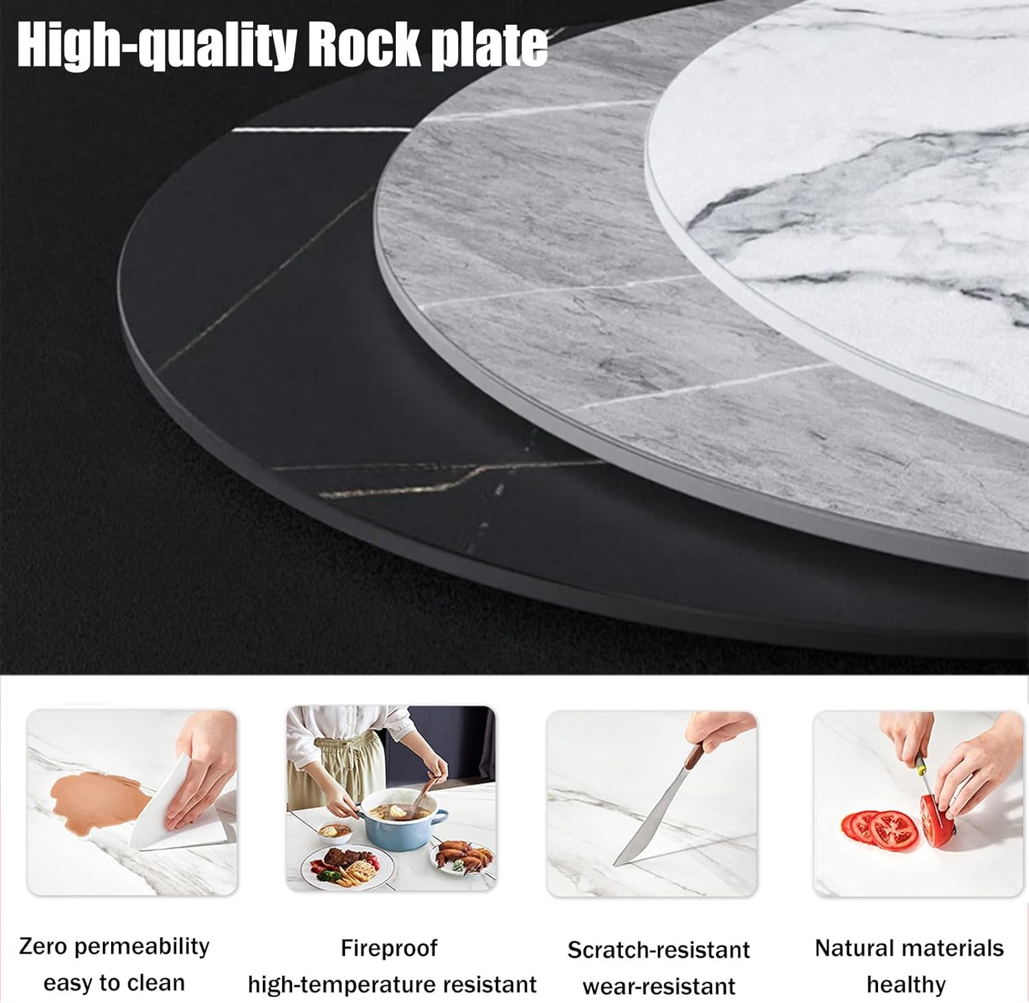 Natural Marble Lazy Susan Turntable Rotating Serving Plate Dining Table Organizer (Patterns May Vary) (Color : G Matte, Size : Ø 60cm/24in)
