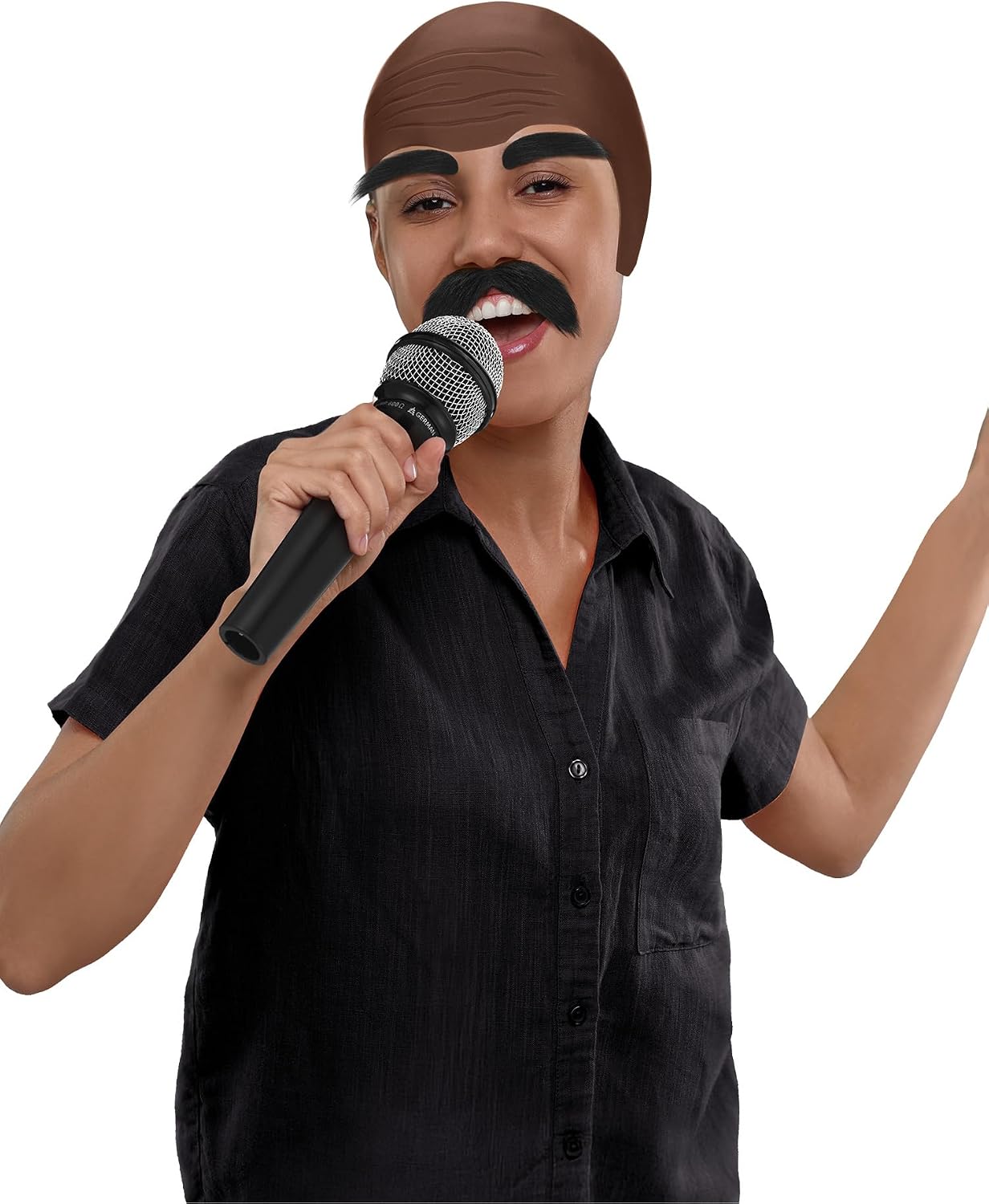 Wavwavw 5 Pcs Halloween Speaker Costume Bald Cap Mustache for Men Women