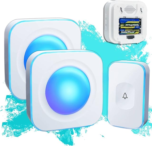 Wireless Doorbell Battery Operated Door Bells Wireless Cordless 1200Feet Deaf Doorbell with Flashing Light 36 Melodies 4 Volume2 Portable Receiver & 1 Button White)