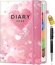2026 Diary A5 Week to View 200 Sheets (400 Pages) January-December Notebook Daily Note Pad 21 x 14.5 cm School Diary Weekly Planner Notebook (Love Pink)