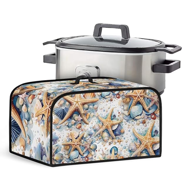Beach Shell Starfish Slow Cooker Cover Reuseable Slow Cooker Dust Cover Oval Crock Pot Cover for Small Appliance
