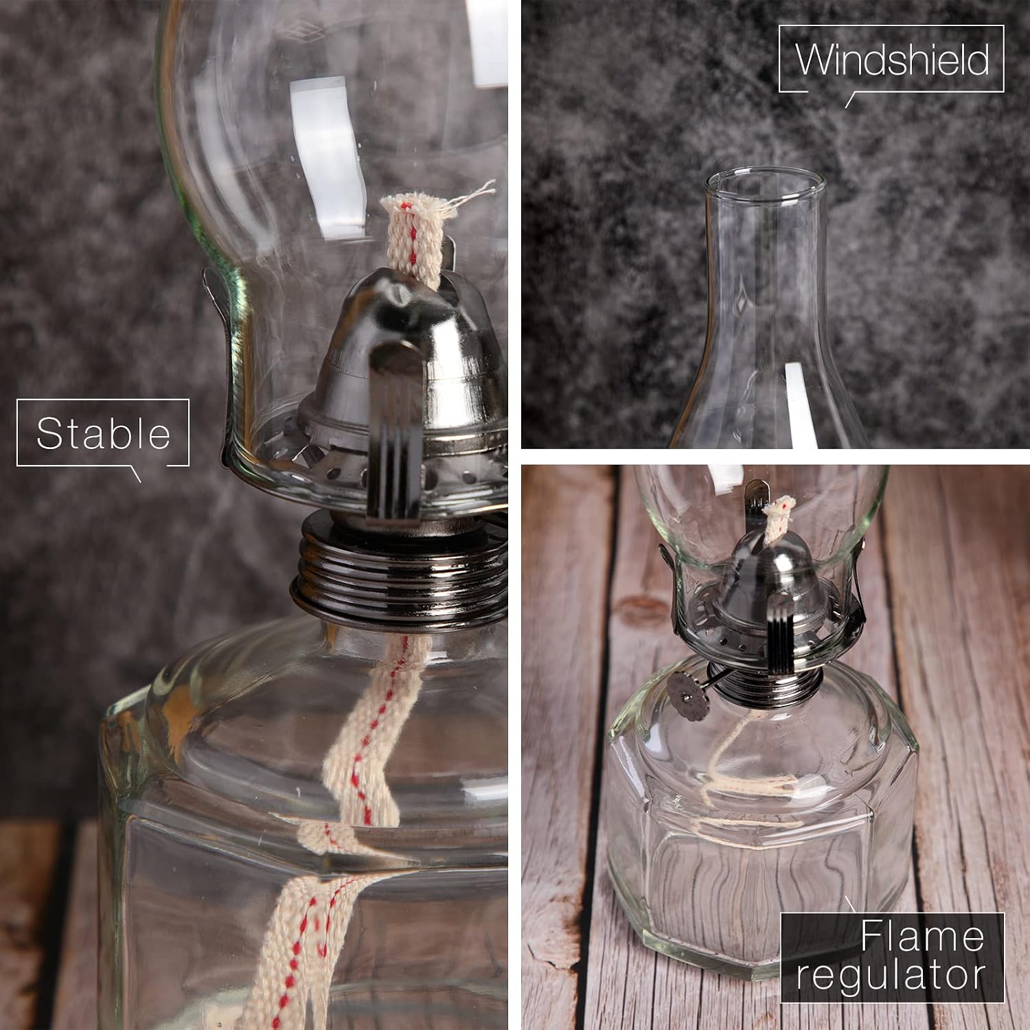 Tuanse 2 Pcs Chamber Oil Lamp for Indoor Use, Classic Kerosene Lamp, Vintage Oil Lanterns, Decorative Hurricane Lantern with Adjustable Fire Wick for Farmhouse Tabletop Decor, 13 in(Clear, Black)