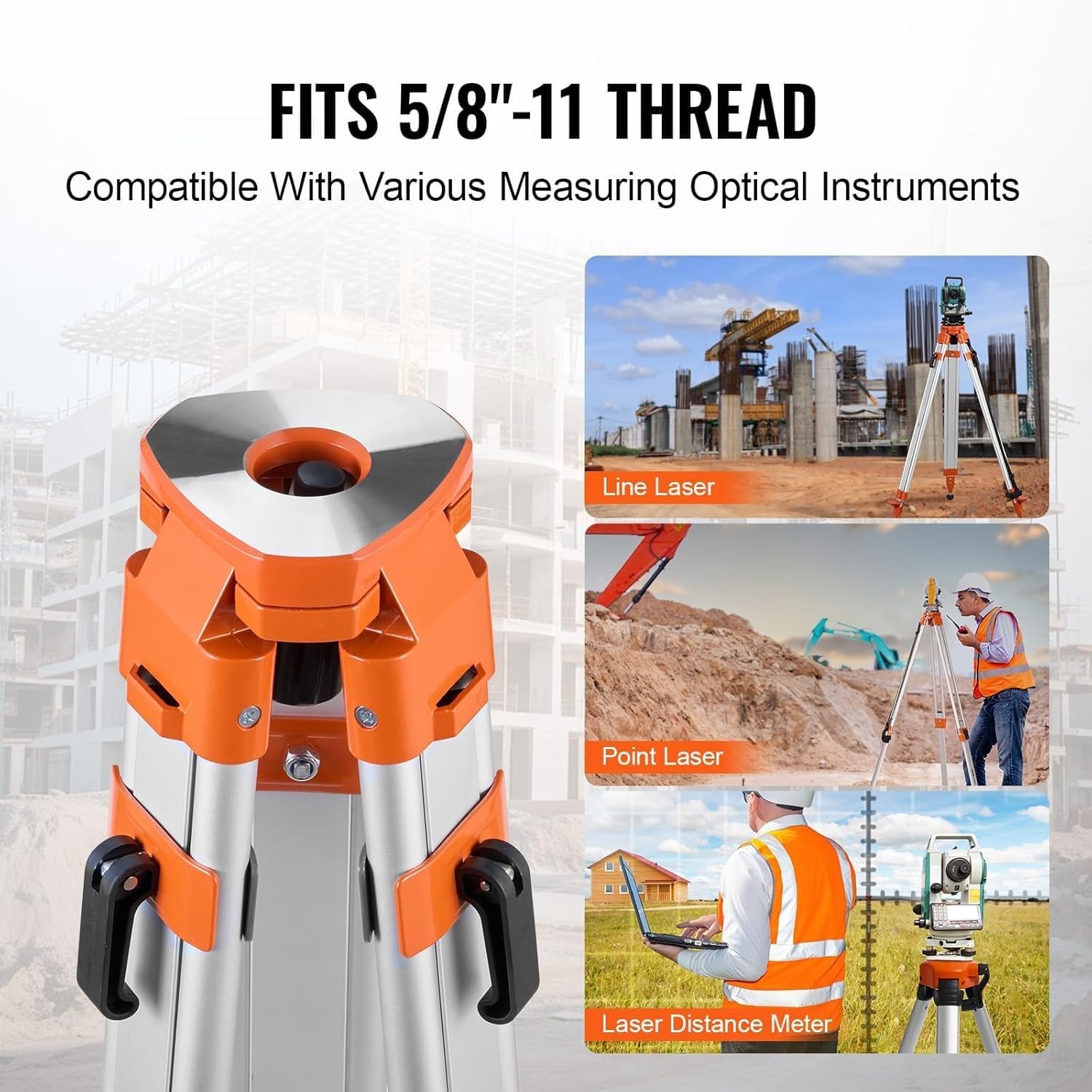 Laser Level Tripod Stand 5/8 inch -11 Thread Mount Adjustable Height 16 to 65 Inch Heavy Duty Survey Tripod for Construction Laser Level Scanner with Retractable Legs Non Skid Feet Professional Use