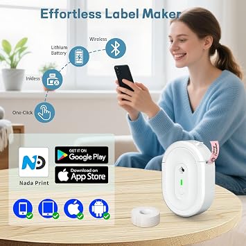 Bluetooth Label Maker Machine N12 Mini Thermal Label Printer, White