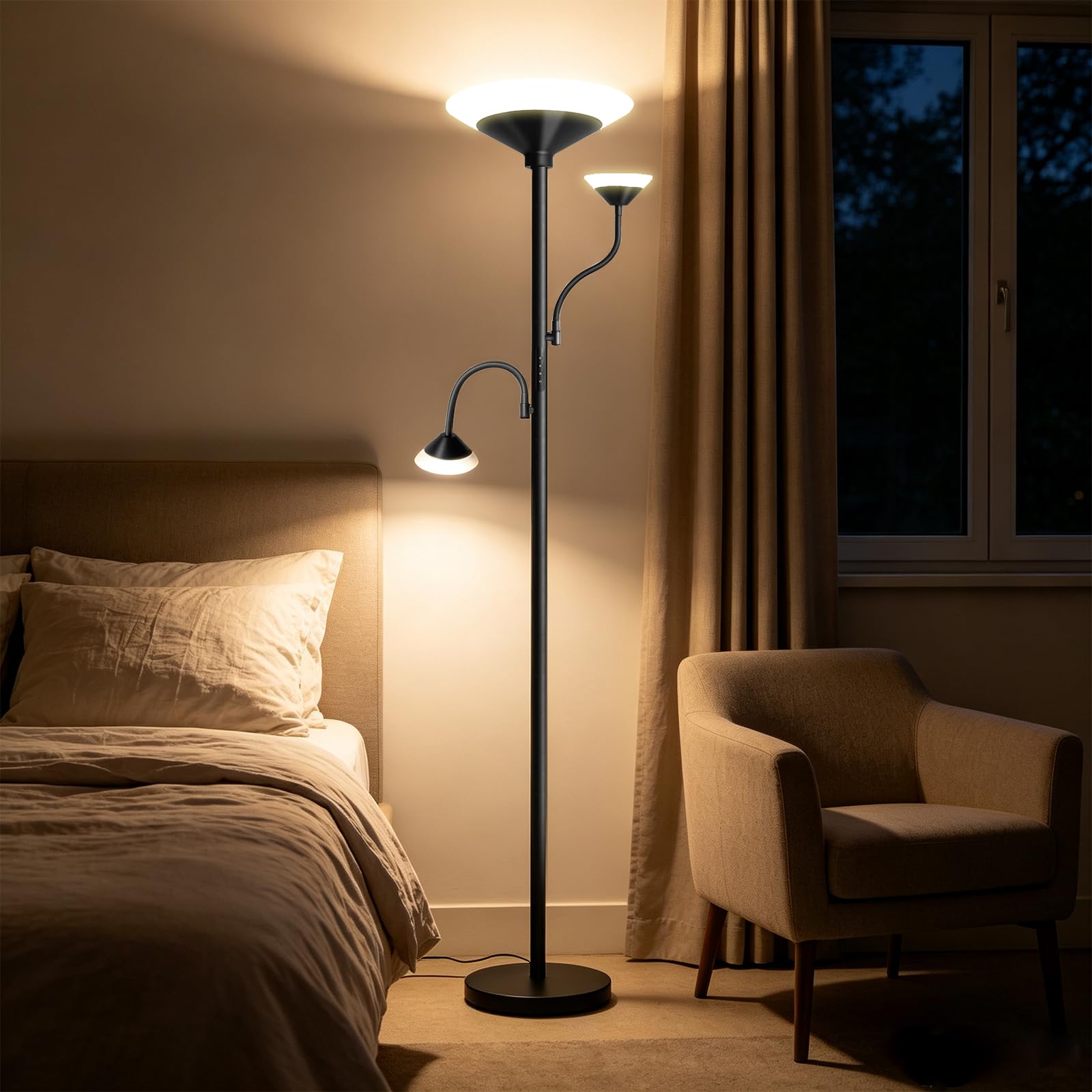 3-Licht Stehlampe LED Wohnzimmer, 39WDimmbar Deckenfluter mit Fernbedienung