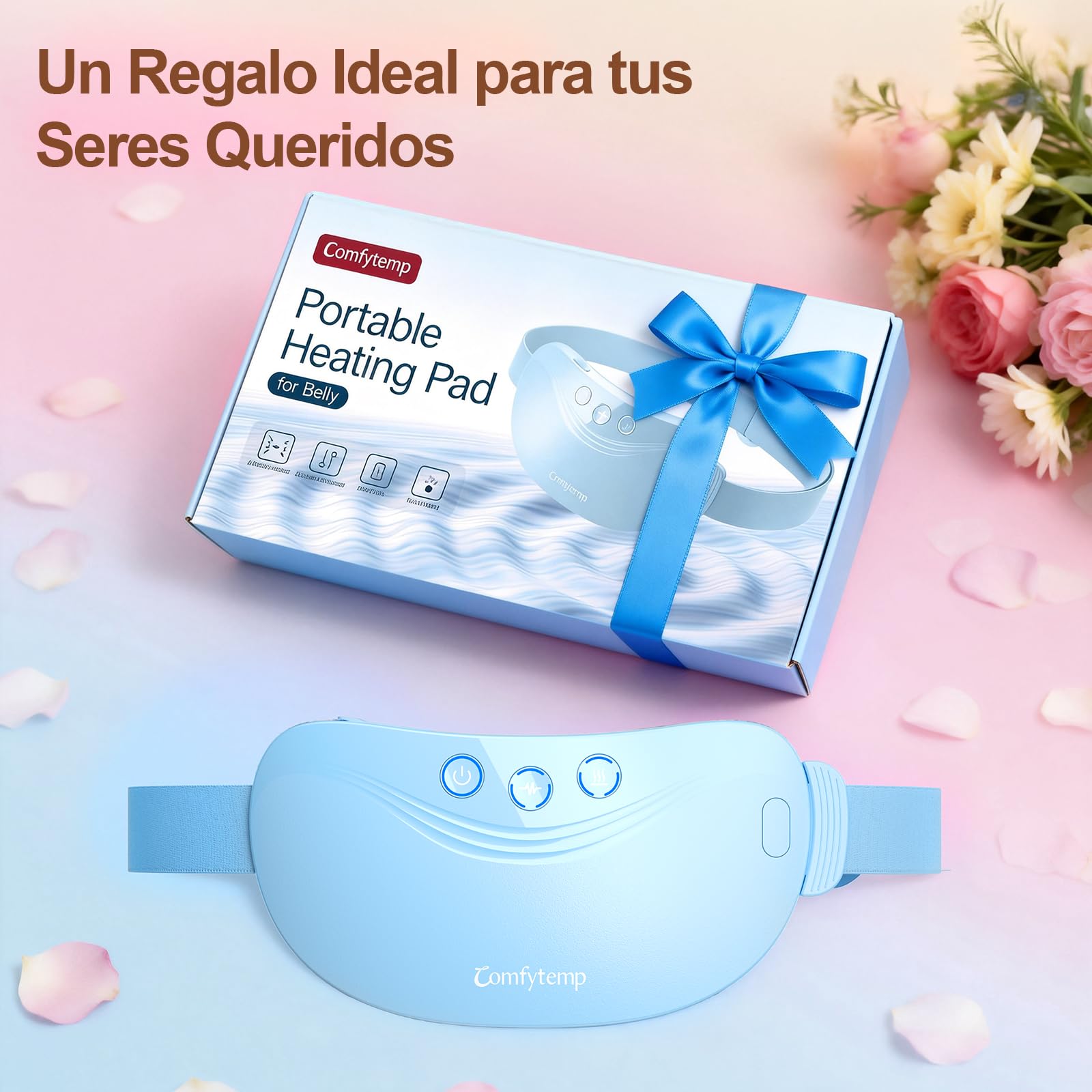 Comfytemp Almohadilla Térmica Menstrual de Grafeno, Cinturón Masajeador Portátil con 3 Modos de Vibración y 2 Niveles de Intensidad, Capacidad de 2500mAh, Regalo Ideal para Madre y Seres Queridos