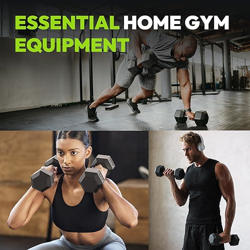 Miniatura 5 de Juego de 2 mancuernas hexagonales de 2 a 5 libras con revestimiento de goma, para hacer ejercicio y para entrenamiento de fortalecimiento, peso de