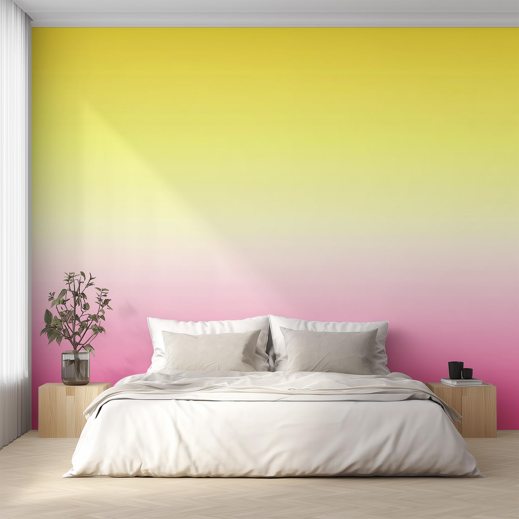 Papier peint dégradé jaune et rose pour salon et chambre