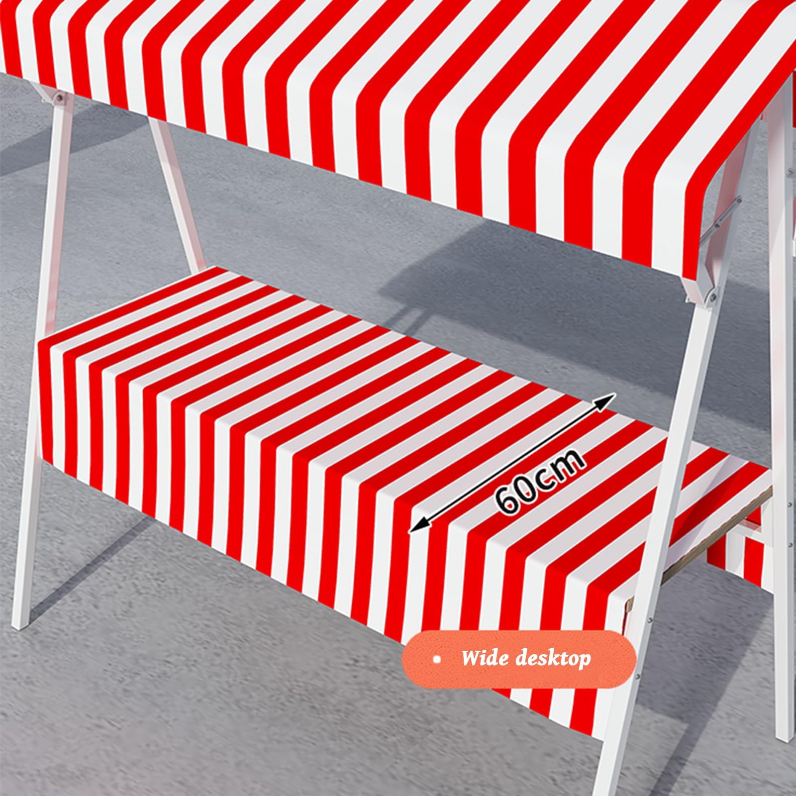 Puesto de mercado, carrito de vendedor ambulante con ruedas, caseta de venta plegable con toldo a rayas, protección contra el sol y la lluvia(Red,110x60x200cm)