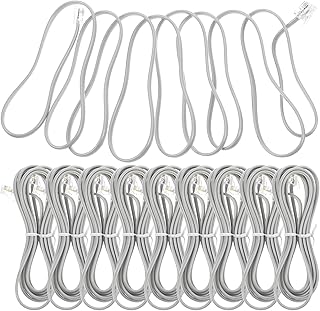 TEHAUX 10pcs 10pcs Telephone Line Extension Cords Pure Copper Core with Gold-Plated Plug Silver Gray Phone Cables for Office Hotel Fax Sound Transmission