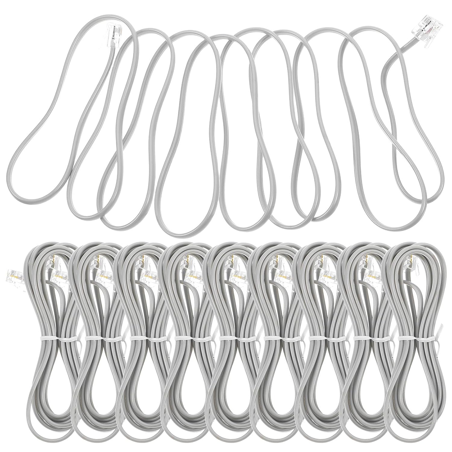 jojofuny 10pcs Rj11 6p4c 4-Wire Telephone Extension Cable, Silver Gray 7-inch Phone Cord for Office and Home Landline Phone Accessories