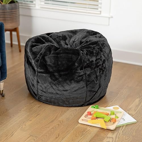 Miniatura 53 de Flash Furniture Dillon - Puf de sherpa, silla clásica recargable para niños y adolescentes, pequeña, natural Negro -,Negro Peludo,Blush