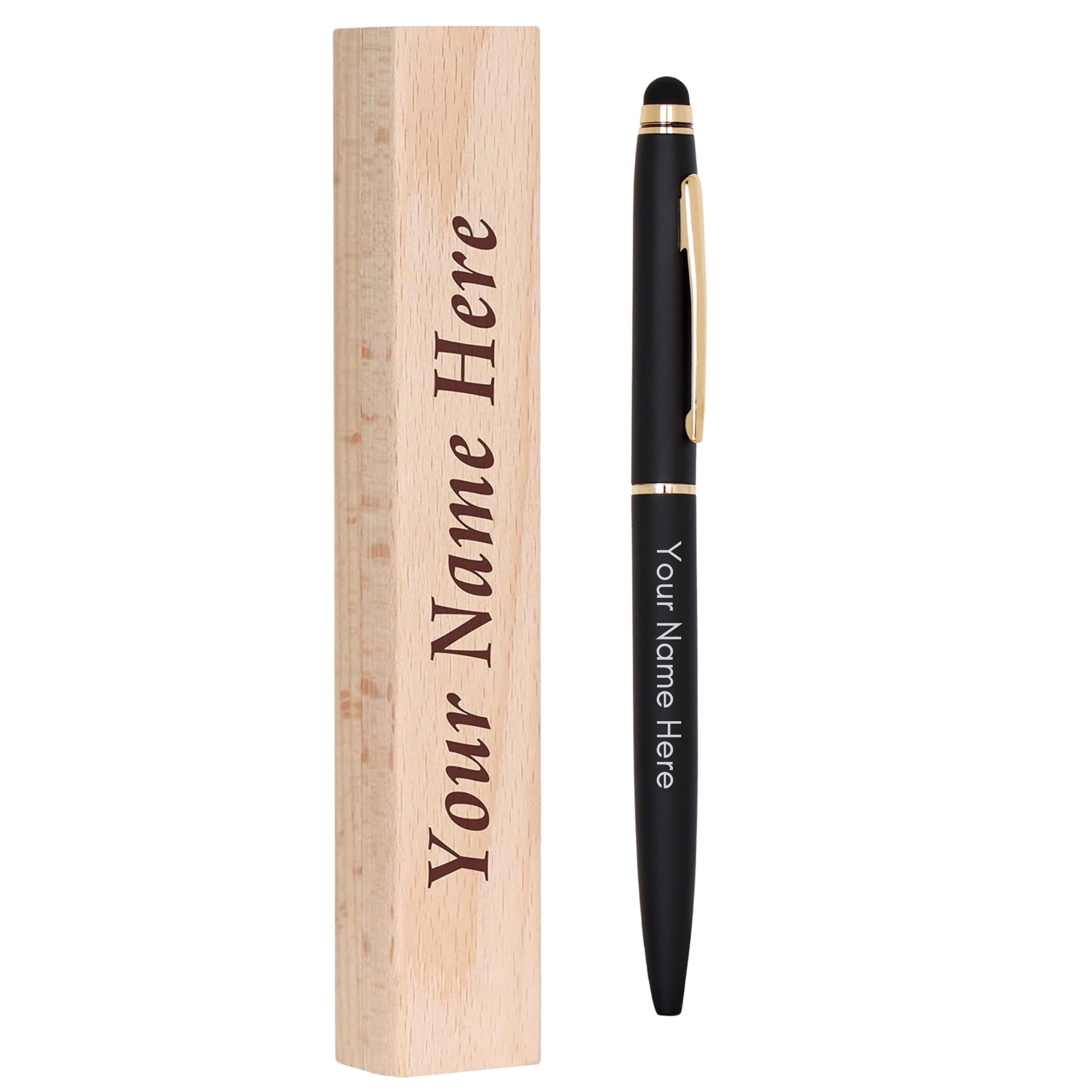 Personalised Blue Metal Stylus Pen with Wooden Box. (Wooden Box, Brown)-image-44