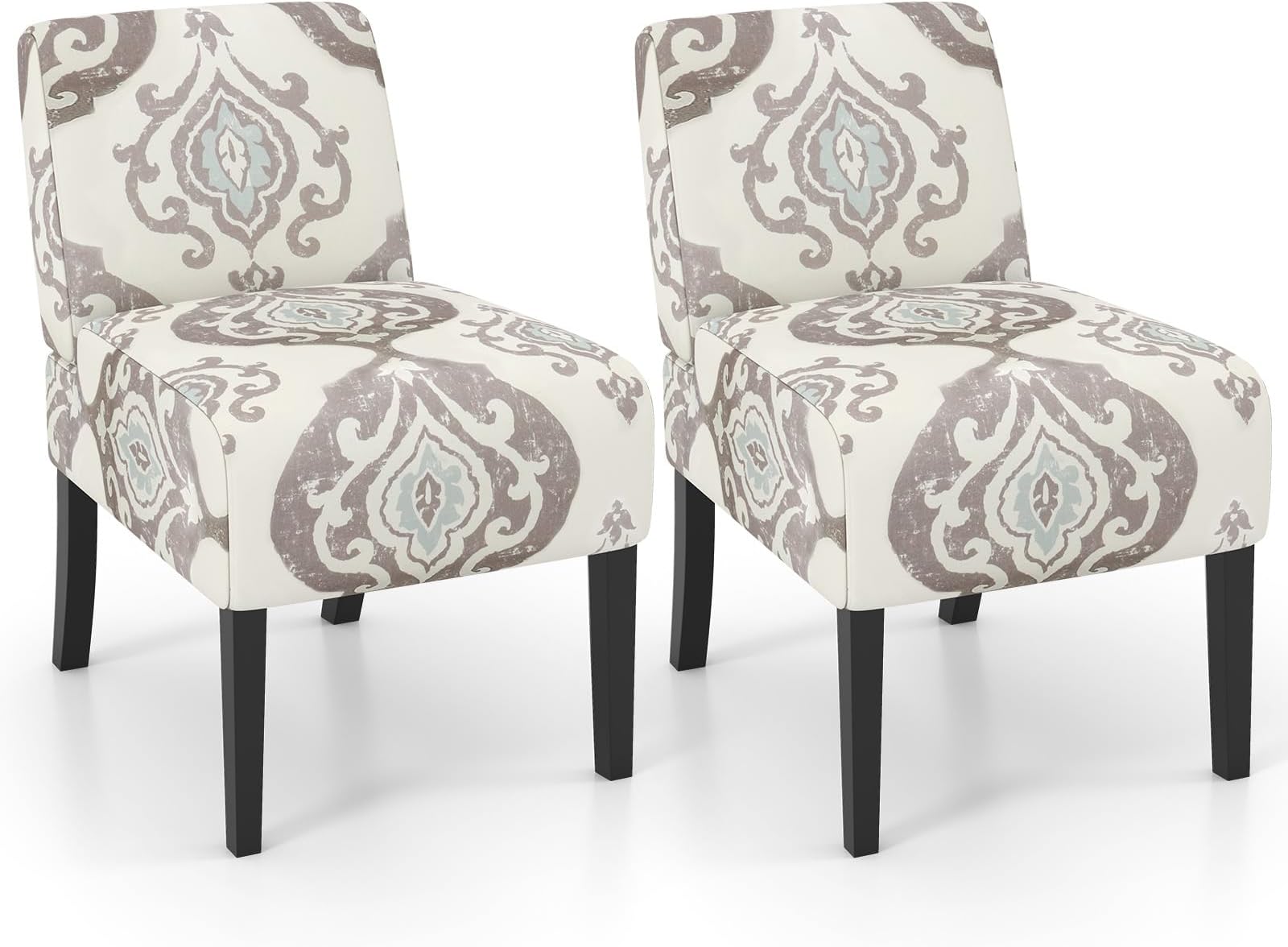 GOFLAME Upholstered Accent Chairs Set of 2, Linen Fabric Dining Chairs with Solid Wood Legs, Modern Leisure Chairs, Armless Side Chairs for Living Room, Dining Room, Bedroom, Beige Floral