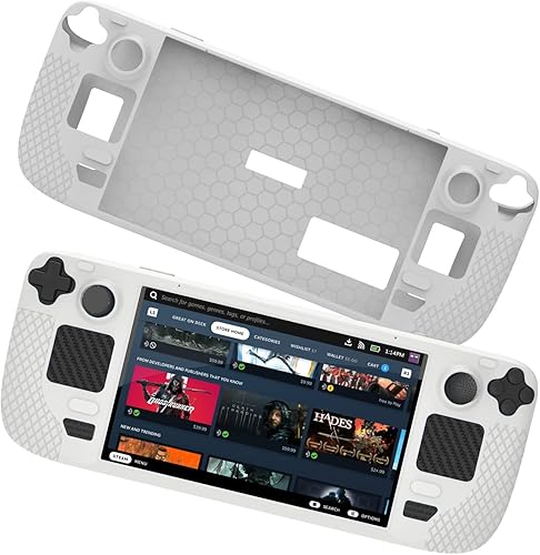 Funda protectora portátil de silicona para consola de juegos con agarres para el pulgar y calcomanías para la cubierta de vapor gris