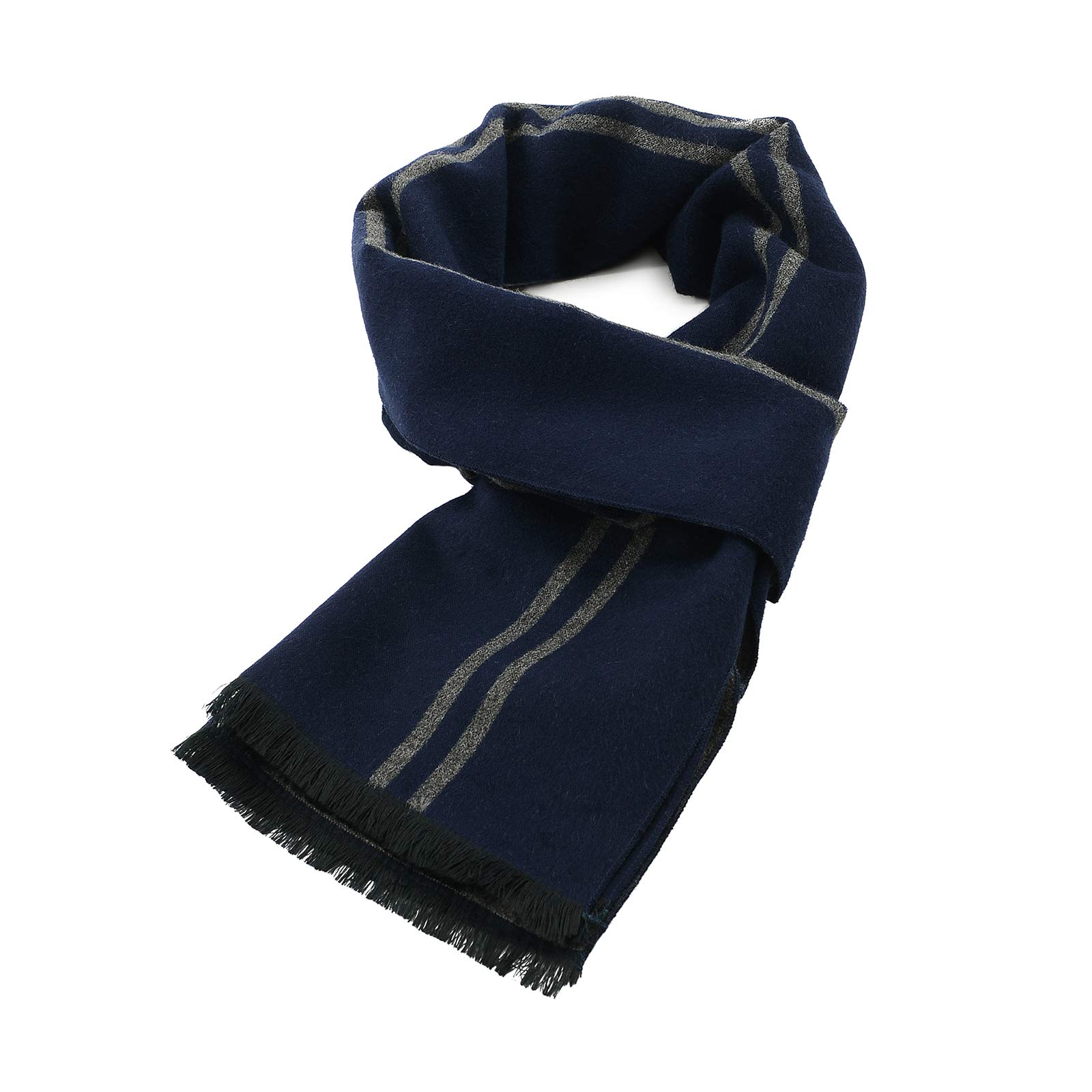 Sciarpa invernale da uomo in cotone morbido come il cashmere, calda, lunga, motivo a quadri, Blu & Grigio Stripe, taglia unica
