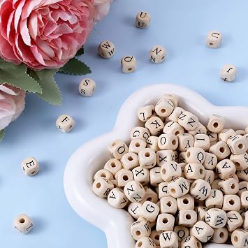 1060pcs Wood Letter Beads for Bracelets 10mm Natural Square Wooden Beads A-Z Sorted Wooden Loose Letter Beads Cube Beads Letter Beads Bulk for Jewelry Bracelet Making