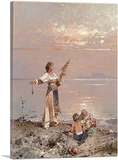 ARTCANVAS In The Bay Of Naples Canvas Art Print Stretched Framed Painting Picture Poster Giclee Wall Decor by Franz Richard Unterberger - 18" x 12" (1.50" Deep)