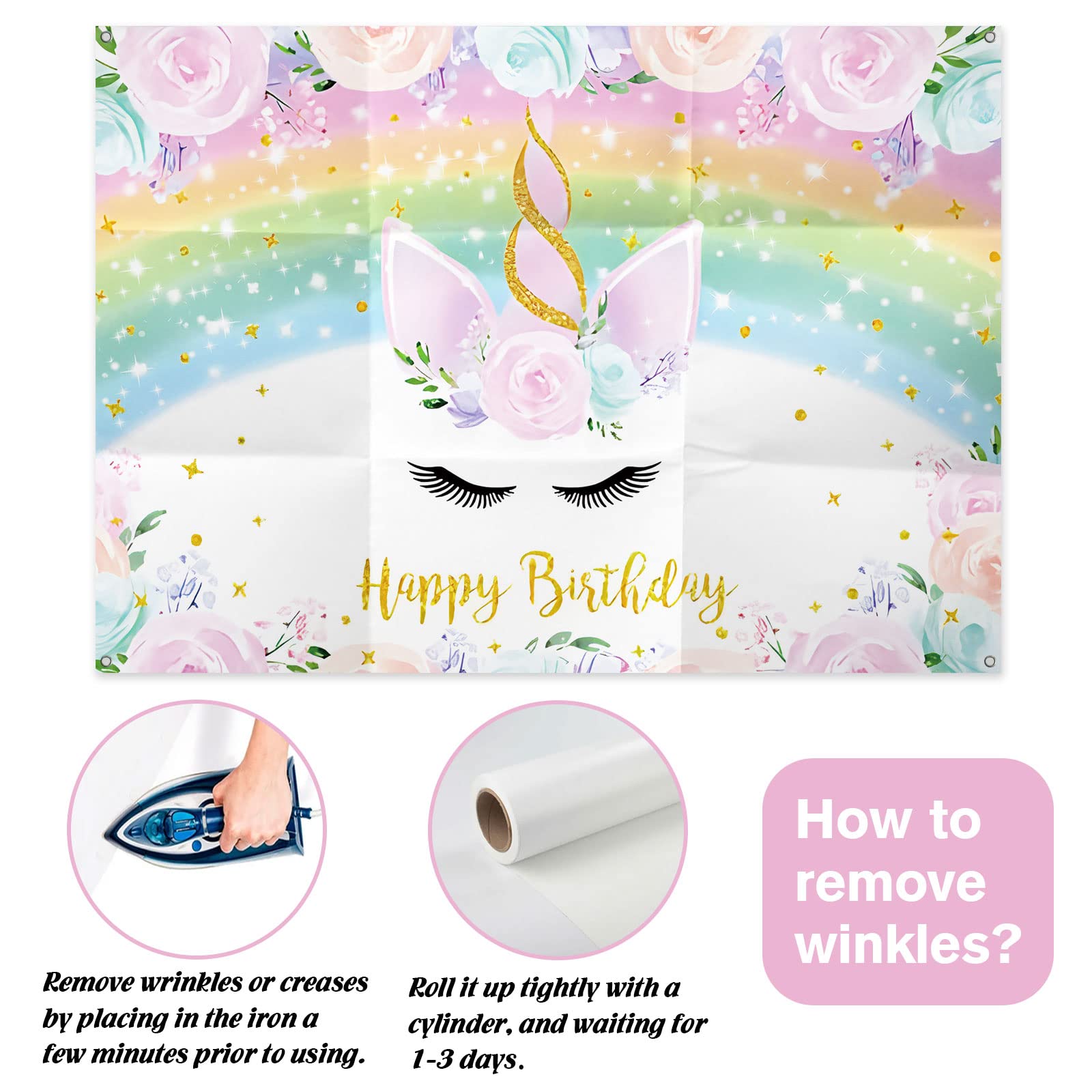Einhorn Geburtstags-Hintergrund Für Mädchen – 2,1 X 1,5 M Pastell-Fotohintergrund Mit Happy Birthday