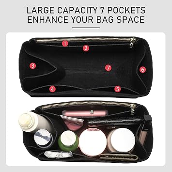 Purse Organizer Insert for Hermes Birkin, Lightweight Storage Divider for Luxury Handbag with YKK zipper Pocket, Premium Felt Large Capacity Bag Shaper(Birkin 25/ Black)