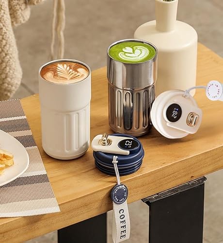 Miniatura 5 de Taza de café de acero inoxidable con aislamiento al vacío taza de viaje de doble pared a prueba de fugas taza de café de 12 onzas y 125fl oz blanco