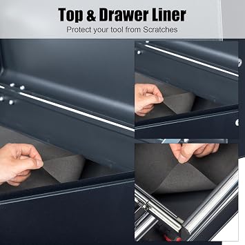 Metal Tool Box, 5-Layer Drawers & Top Storage Tray Tool Box with Lock Safety and Handle, 24 Portable Tool Chest Cabinet for Garage, Warehouse, Home, Black