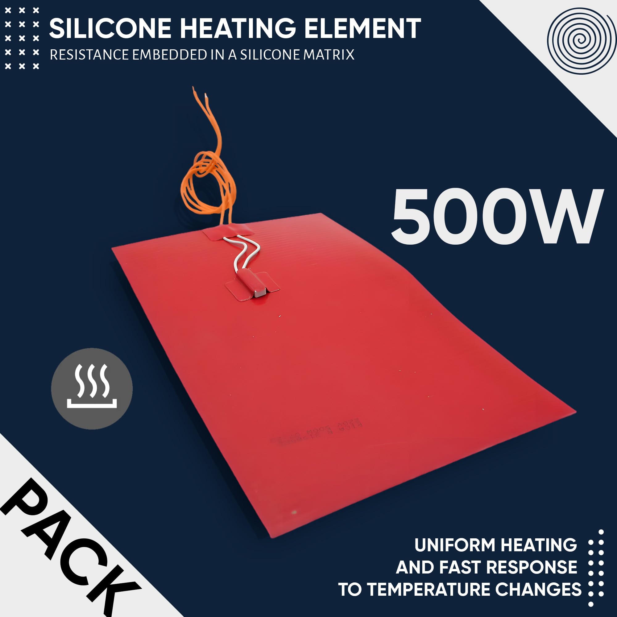 DOJA Barcelona | Silikon Heizelement | 500W | 290x175mm | Silikon-Heizmatte | Silikon-Heizkissen | Heizelement aus Silikon mit Thermostat | Silikon Heizteppich für den industriellen und häuslichen