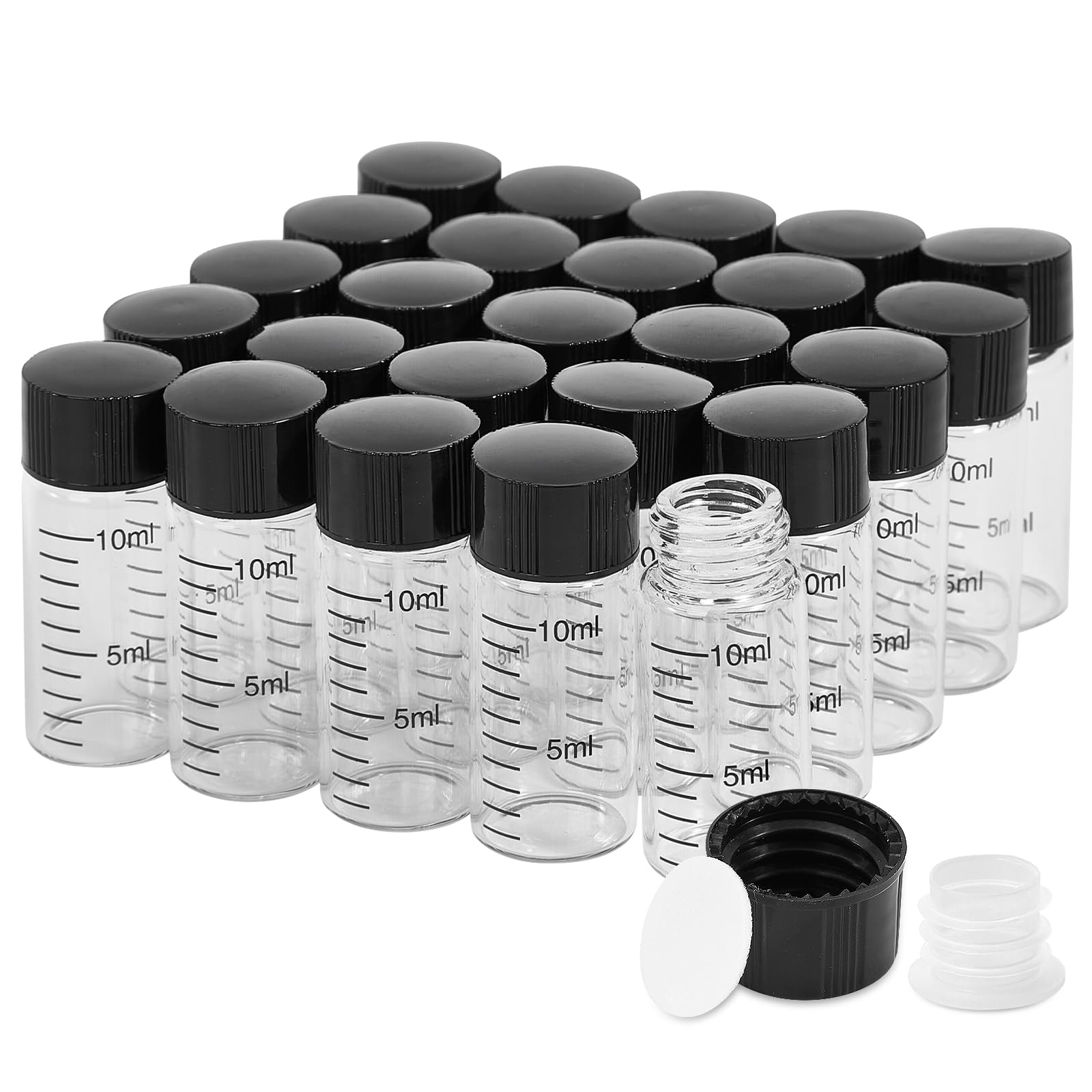 Fioles graduées en verre transparent de 10 ml avec bouchons à vis pour échantillons | Lot de 25