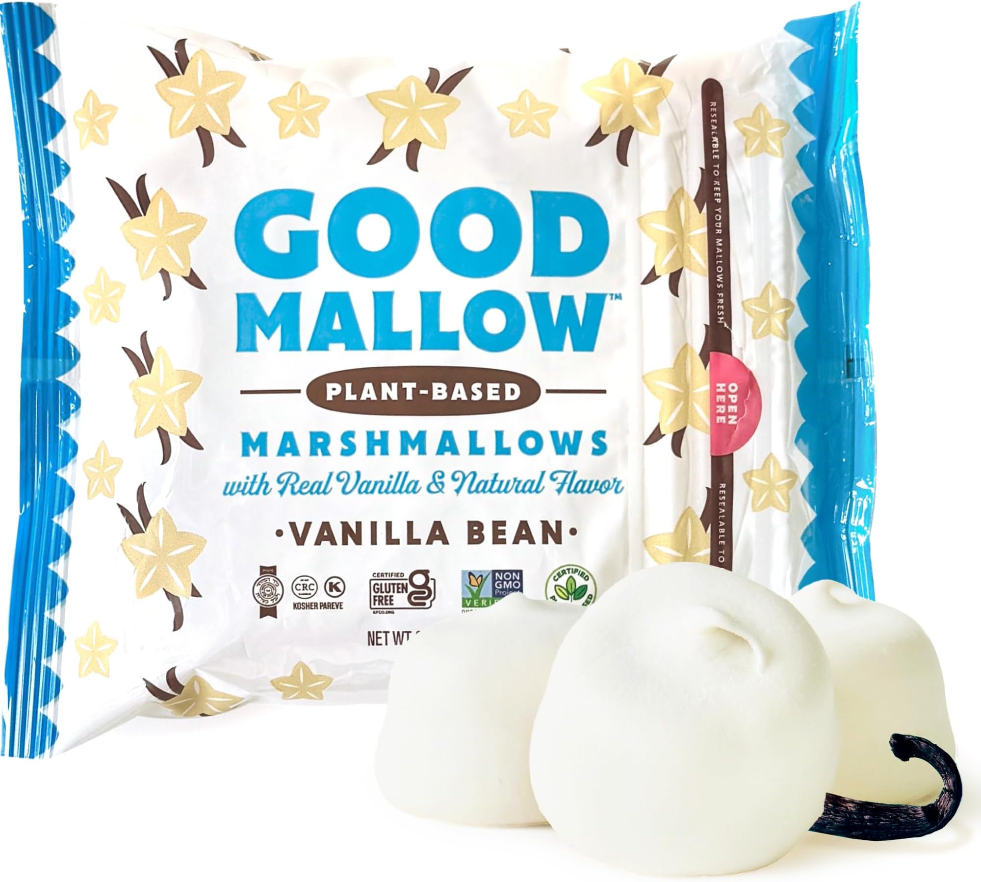 Vegan Marshmallows - Large Kosher Gluten Free Dairy Free Healthy Marshmallows - Natural Gelatin Free for Hot Chocolate, Smores, Baking - Nothing Artificial, Vanilla