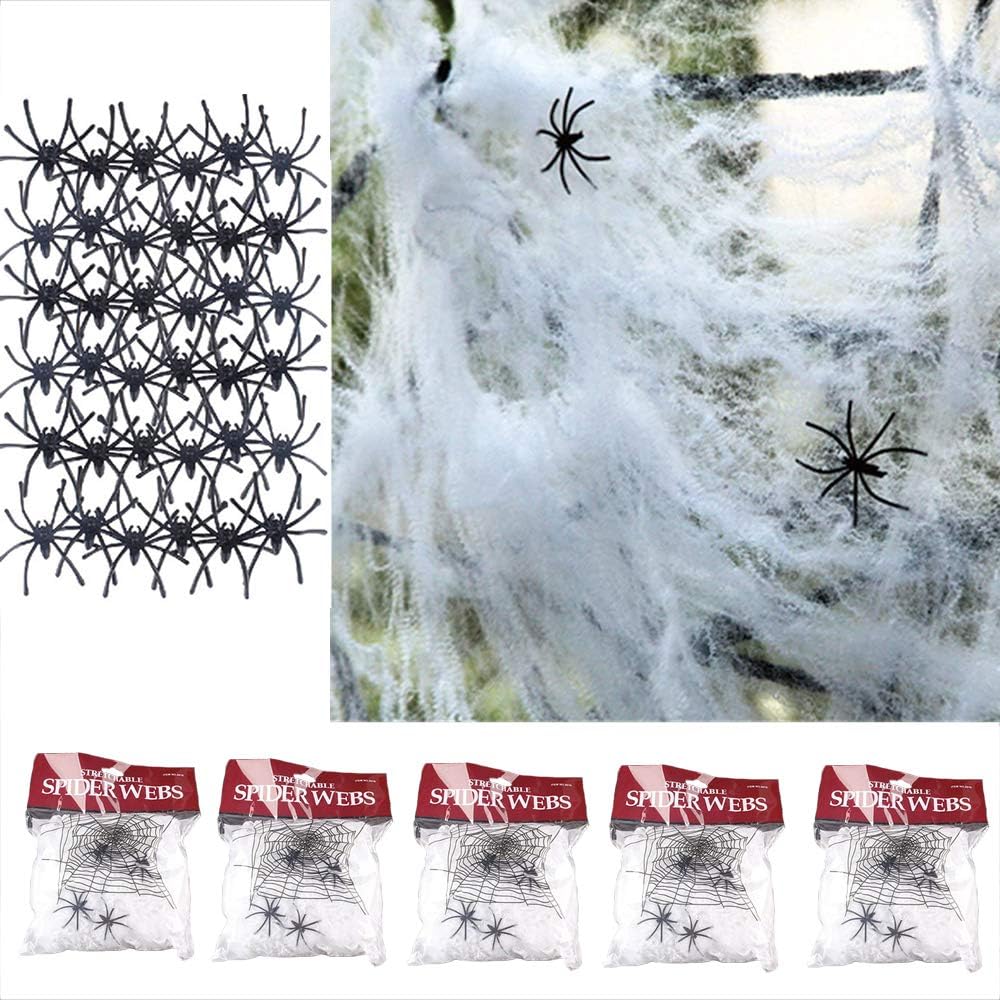 Wzone 200g Toile d’araignée avec 60 araignées – Décoration Halloween