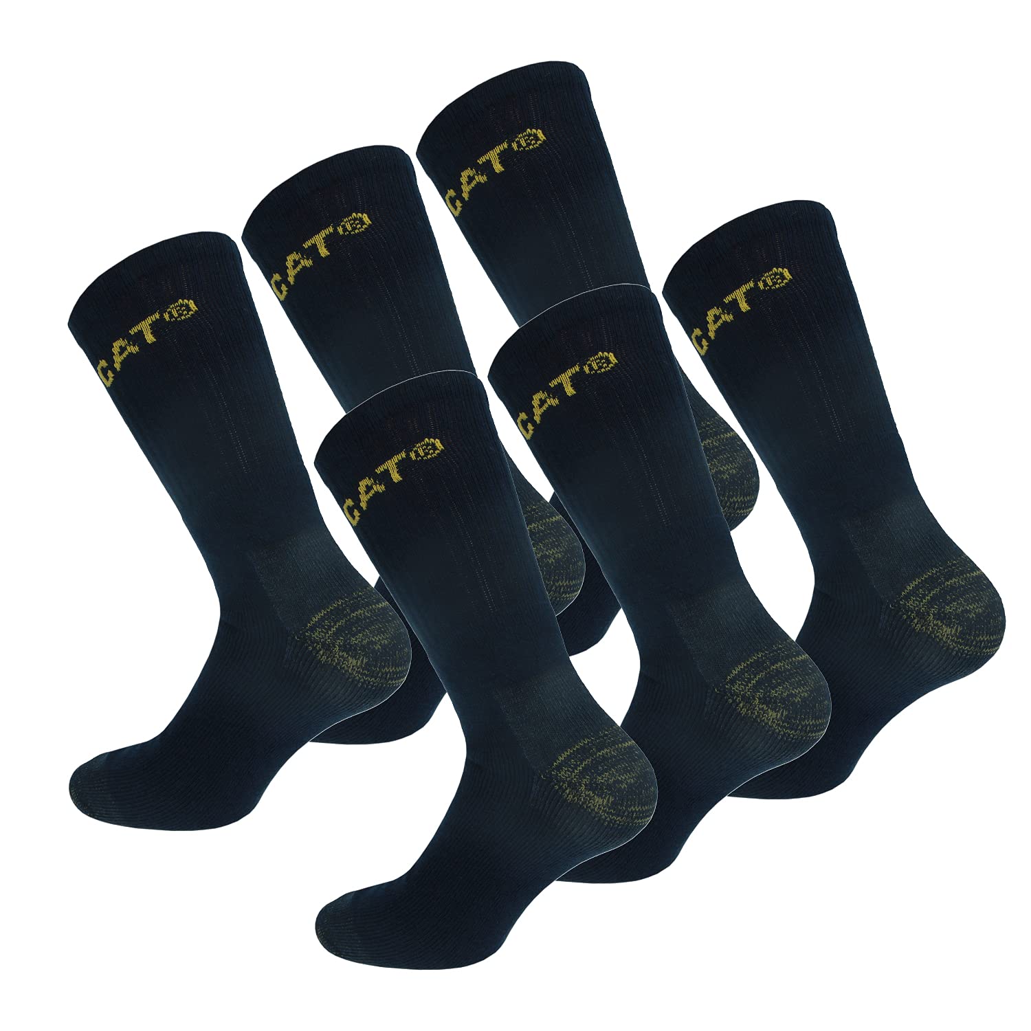 Caterpillar6 Pairs Men's Work Socks Accident Protection Double Reinforced Heel and Toe Yarn of Excellent Quality Cotton Sponge