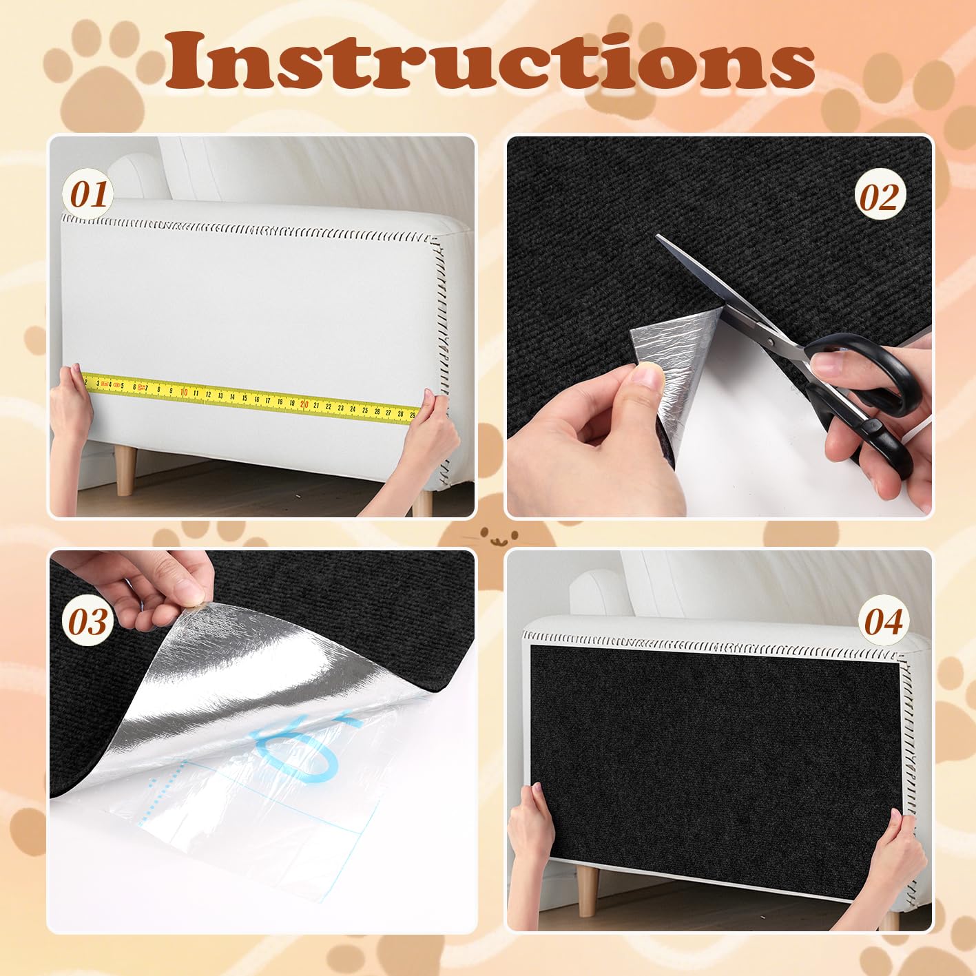 Tappetino Antigraffio Adesivo Per Gatti – Nero 30 Cm X 2 M, Proteggi Divano, Porte E Mobili